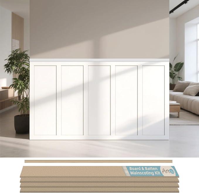 Art3d MDF Premade Paintable Board and Batten Wainscoting Kit, 189 x 54 in Molding Slat with Edge Strip, Lightweight, Paintable, Impact-Resistant, Easy to Install, Size: 189 x 54 Inch