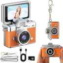 1.47" LCD Flip Screen Retro Keychain Camera, 32GB Card, Built-in Flash & Strap, Portable Camera for Travel, Concerts, Students