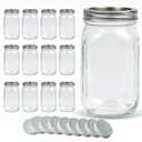 Jumterlee Wide Mouth Mason Jars 32 oz 12Pcs, Canning Jars with Airtight Lids and White Plastic Mason Jar Lids with Silicone Rings for Overnight Oats, Food Storage, Dry Food, Snacks, Candies and More