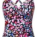 Women Tankini Bathing Suit Top - Twist Front V Neck Swim Top Only Ruched Tummy Control No Bottom 2025, Small