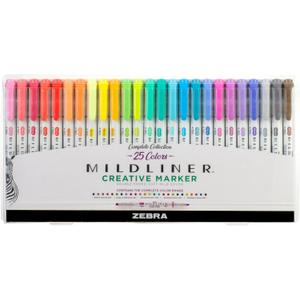 Zebra Pen Mildliner Double-Ended Highlighter Set, Broad and Fine Point Tips, Ideal for Bible Highlighting, No Bleed, Assorted Ink Colors, 25-Pack 