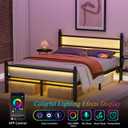 Full Size Bed Frame with Headboard and Footboard,Black Metal Platform Bed Frames with LED Lights and USB Charging Station,Heavy Duty Metal Slats,No Box Spring Needed,Sturdy&Noise Free