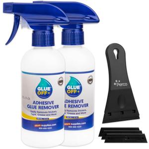 Perco Glue Off Adhesive Remover - Set of 2 10 fl. oz with Scraper | Glue Remover Spray Effortlessly Erase Adhesive Hassles & Car Stickers - for Label Sticker Residue