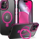 DUEDUE for iPhone 14 Pro Max Case Magnetic with Stand[Compatible with Magsafe], Translucent Matte Back Cover Shockproof Kickstand Phone Case for iPhone 14 Pro Max 6.7", Hot Pink/Black