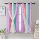 XiDi Curtains for Bedroom Kids Rainbow Pink Purple Green Curtains for Girls Room Darkening 42/63/1