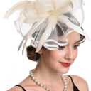 Women Fascinators Hats Flower Fascinators with Headband and Clip Tea Party Headwear for Women and Girls (Beige)