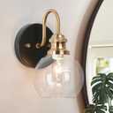KSANA Black Gold Sconce, Modern Globe Wall Sconces Lighting with Clear Glass Shade, 1-Light Brass Wall Mounted Light Fixture for Bathroom, Kitchen, Bedroom and Stairway