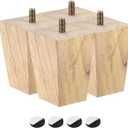uxcell Furniture Legs, 3 Inch(80mm) Set of 4 Square Solid Wood Couch Legs Feet Chair Table Feet Sofa Support Replacement Parts, Light Brown