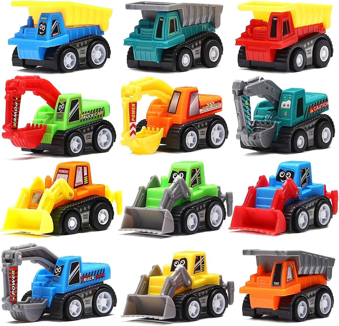 Pull Back Car, 12 Pcs Mini Truck Toy Kit Set, Play Construction Engineering Vehicle Educational Preschool for Children Boys Party Favors, Kids Birthday Game Gift Playset Classroom Reward