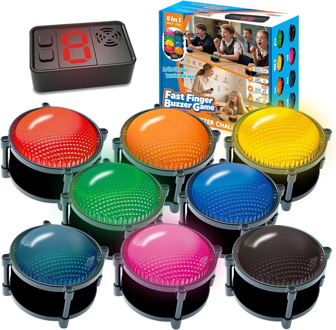 50m Answer Classroom Buzzers Light Up Game Buzzer System, Displays The Winning Player Loud, Console Displays First Buzz, Rechargeable Buzzers Great for Trivia Games, Family Feud, Jeopardy (8)