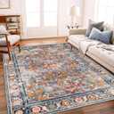 Washable Area Rug 9'x12' Boho Chic Medallion Distressed Design Non-Shedding Easy Care Ideal for High Traffic Areas in Living Room Bedroom Office Coffee Table Large Carpet (9' x 12' (Rectangular), Blue and Yellow)