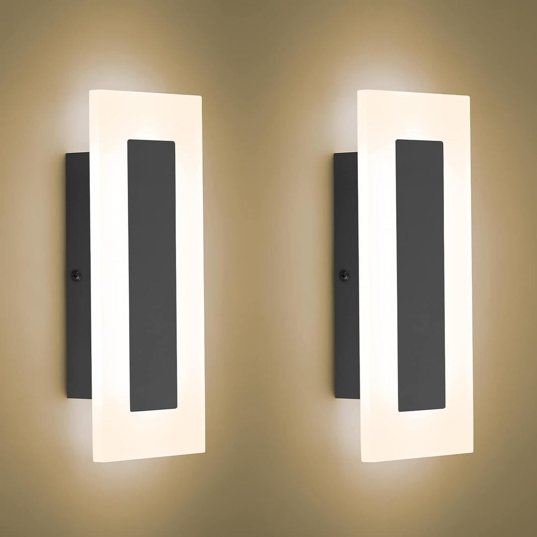 LMQNINE Modern LED Acrylic Black Wall Sconce Warm White Light 3000K for Bedroom Corridor Stairs Bathroom Indoor Lighting Fixture Lamps Home Room Decor (2-Pack)…, Not Dimmable-Warm Light-2Pack