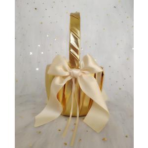 Uwedding Flower Girl Basket and Ring Bearer Pillow with Satin Ribbon Bow Decor Wedding Ceremony Anniversary Vow Renewal Party Favor-Gold & Beige Basket
