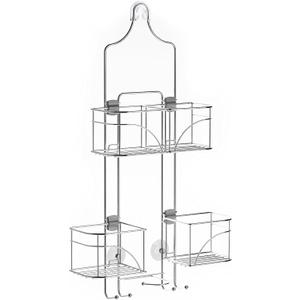 Zenna Home Shower Caddy Hanging Bathroom Organizer, Steel Shower Shelves with 4 Sliding Baskets and Built in Hooks, Accomodates Hose for Handheld Shower Head Storage System, Chrome