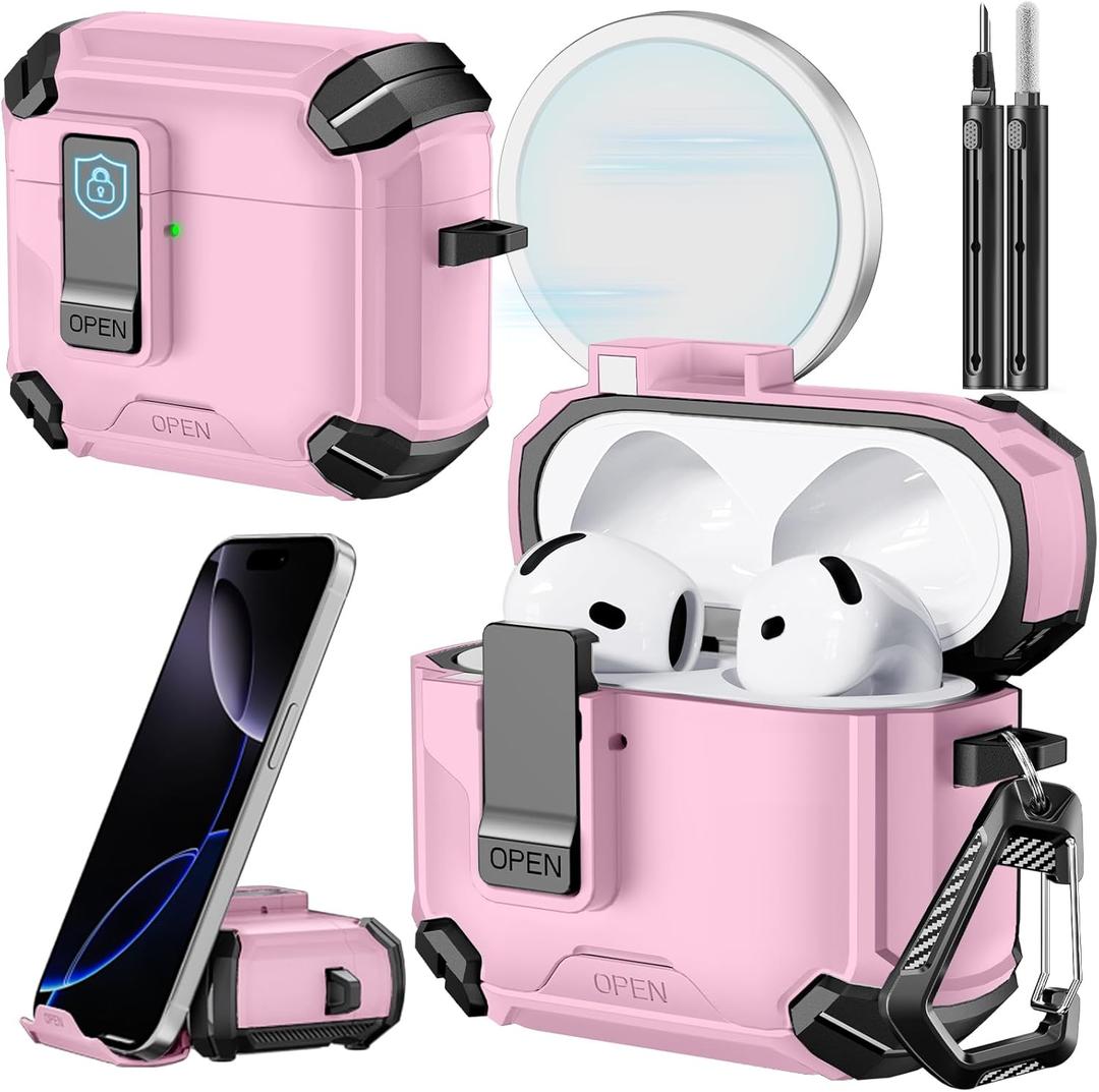 Inesore Compatible with AirPods 4th Case with Phone Stand & Cleaning Kit,Compatible with Magsafe,Magnetic Automatic Lock for Airpods 4 with Active Noise Cancellation Charging Cover (2024)
