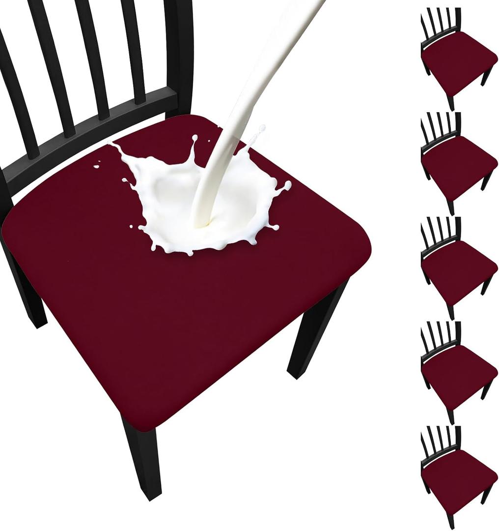 Waterproof Dining Chair Seat Covers Set of 6, Stretch Removable Dining Room Seat Covers for Dining Chairs, Kitchen, Hotel, Party