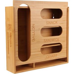 LOPASA Baggie Organizer for Drawer Compatible with Ziplock Food Storage Bag, Sandwich Bag Organization for Kitchen Drawer, Plastic Baggie Storage Box for Pantry(Bamboo)