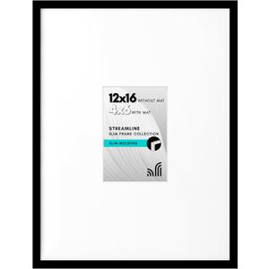 Americanflat 12x16 Picture Frame with Polished Plexiglass - Use as 4x6 Frame with Mat or Display 12x16 Photo Without Mat - Streamline Collection - Thin Border Picture Frames for Wall - Black