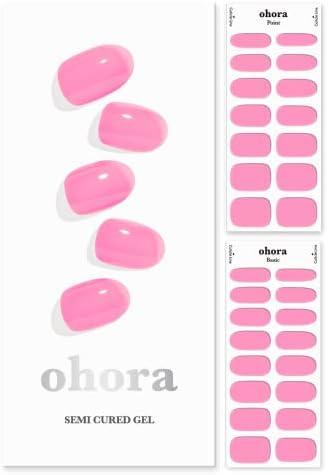 ohora Semi Cured Gel Nail Strips (N Tint High-Teen) - Pink, Tint, Works with Any UV/LED Lamps, Salon-Quality, Long Lasting, Easy to Apply & Remove - Includes 2 Prep Pads, Nail File & Wooden Stick