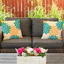 Yellow Blue Dahlia Floral Outdoor Pillow Covers 18x18 Set of 2 Waterproof Abstract Flower Summer Decorative Outdoor Pillow Covers for Patio Furniture Porch Couch Home Decoration (Teal Orange)