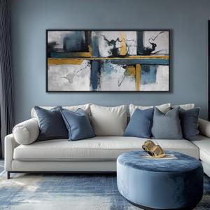 Abstract Canvas Wall Art Framed Modern Wall Art for Living Room Navy Blue Artwork for Walls, Above Bed Wall Decor With Navy and Gold for Bedroom and Living Room Office Pictures Wall Decor 2448IN