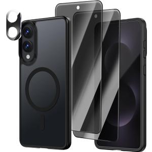 [4 in 1] Magnetic for Galaxy S25 Edge Case, 2 Pics Privacy Screen Protectors and 1 Pic Camera Protector, Fit for MagSafe, Military Grade Shockproof Translucent Matte Galaxy S25Edge Cover, Black