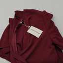 KnoInt Burgundy Bodycon Short Sleeve Dresses for Women V Neck Summer Wrap Ruffle Hem Party Dress with Back Zipper, XX-Large