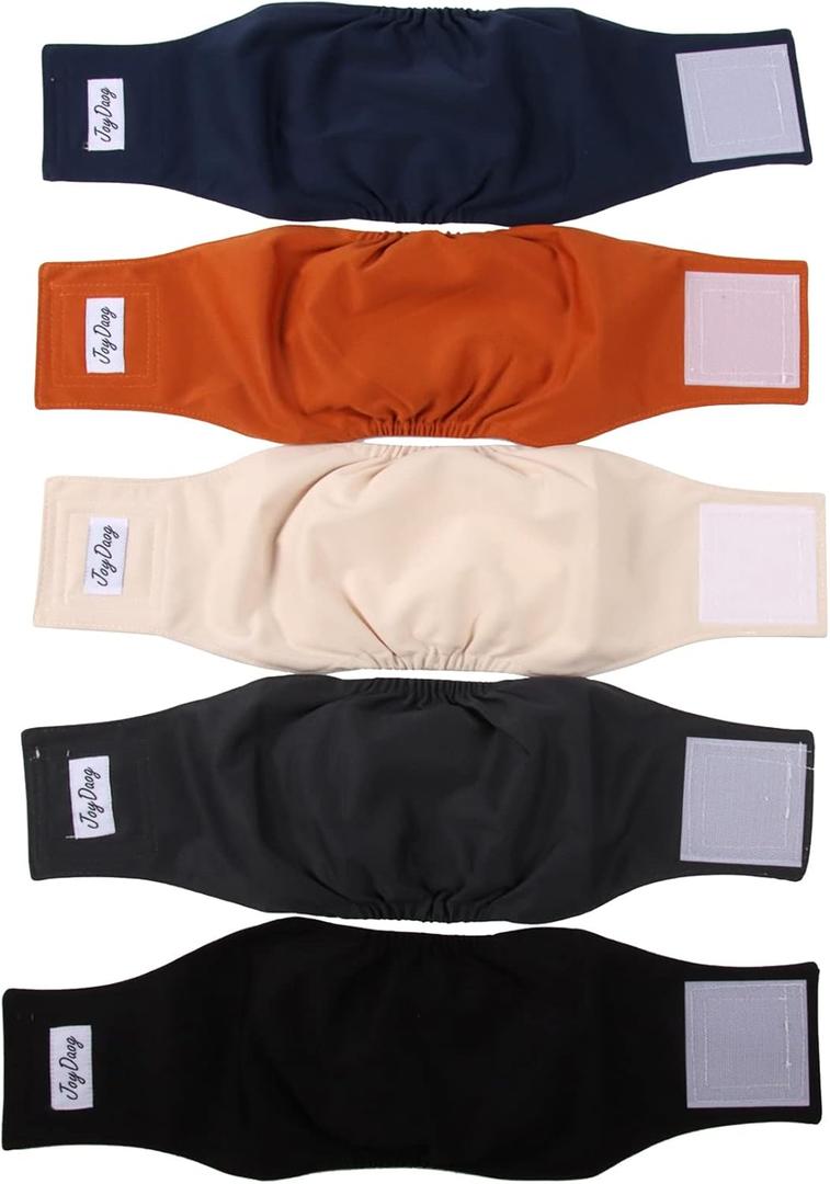 JoyDaog Reusable Dog Belly Bands for Male Dogs Diapers,5 Pack Premium Washable Dog Diapers Male Doggie Nappies Wrap,L