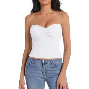 Tube Tops for Women Twist Knot Summer Going Out Crop Tops Backless Strapless Bandeau Tops Y2K Basic (White, M)