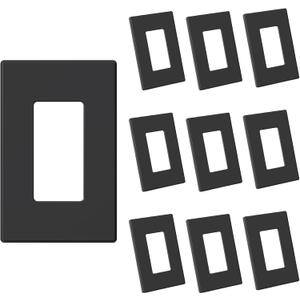 AIDA 1-Gang Screwless Decorative Wall Plates, Mid-Size Unbreakable Thermoplastic Faceplate Cover for Decorator Receptacle Outlet Switch, UL Listed (10 Pack, Matte Black)