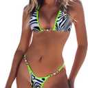 TASHEHE Women's Triangle Thong Bikini Set Sexy String Brazillian Two Piece Swimsuit Cute Bikini Bathing Suit (Black, S)