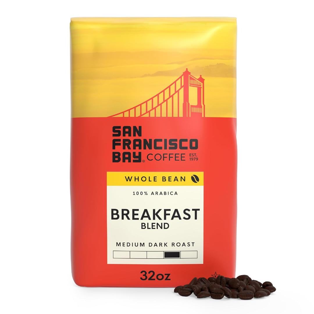 San Francisco Bay Coffee - Medium Roast Whole Bean Coffee - Breakfast Blend (2 lb bag) (EXP 08/29/26)
