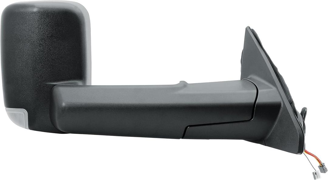 Replacement Passenger Right Side Door Towing Mirror Power and Heated Glass with BLIS Turn Signal Light Puddle Light Temperature Sensor Textured Black Cover Manual Folding for 2019 to 2024 RAM 1500