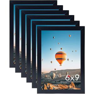 JCJMY 6x9 Picture Frame Set of 6 Black for Wall Hanging or Tabletop- Wall Mounting Horizontally or Vertically, 6 x 9 Wall Gallery Poster Photo Frames for 6 by 9 Photo,6 Pack, Black