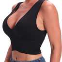 Women's Sexy Sleeveless Seamless Crop Top Deep Plunge V Neck Ribbed Tank Top with Removable Pads (XL)