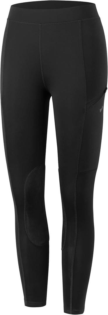 Willit Girls Horse Riding Pants Tights Kids Equestrian Breeches Knee-Patch Youth Schooling Tights Zipper Pockets (Large, Black)