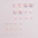 French Tip Press On Toenails - Square, Rhinestone, Glue On, Nude, Short, False, Full Cover, Glossy Acrylic - 24Pcs