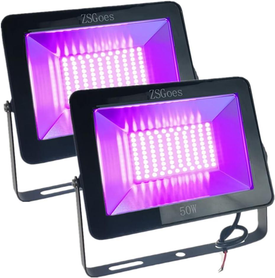 2 Pack 50W UV Ultraviolet Black Light 12V 24V 36V Low Voltage for Halloween Blacklight Party, Stage Lighting, Fluorescent Body Paint, Glow in The Dark, Fishing, UV Glue Curing, Screen Printing