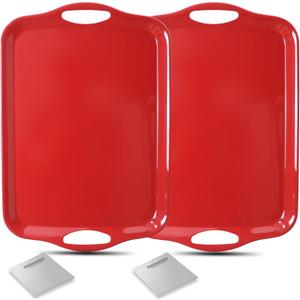 KAQAHIDO Large Melamine Serving Trays for Eating, 17.5 x 12 Serve Platter for Appetizer, Charcuterie, Food, Snack, Cupcakes, Dessert, BPA-Free, Dishwasher Safe Tray, Set of 2, Red