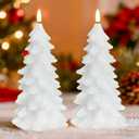 Glittering Christmas Tree Shaped Flameless Candles, Flickering Real Wax Battery Operated LED Candles with Timer for Holiday Home Party Decorations, Set of 2 (White)