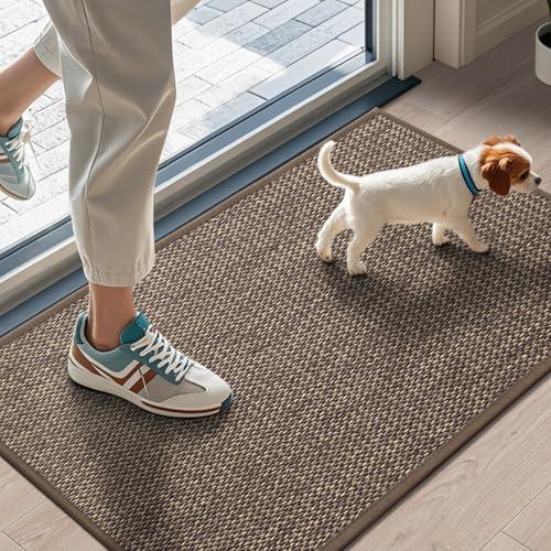 LEKEEPGO Door Mat 17"x29", Non Slip Door Mat Indoor Entrance, Rubber Backing Indoor Door mats Washable Absorbent Low-Profile Doormat Front Entryway Entry Resist Dirt Inside Door Mats, Coffee, 1'5" x 2'5" (Rectangular)