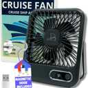 Cruise Fan Cabin Approved - Magnetic Hook Included To Hang On Walls - Portable USB Rechargeable & Plug-In, Timer Function & 5-Speed Adjustable, White Noise, Long Battery Life, Perfect for 2026 Cruises (Black - 2000mAh Battery)