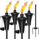 Citronella Torches for Outside Set of 4, 16 Oz Metal Outdoor Torches with 3-Prong Grounded Stake, 58 Inch Torch for Garden Decor, Backyard, Patio, Black