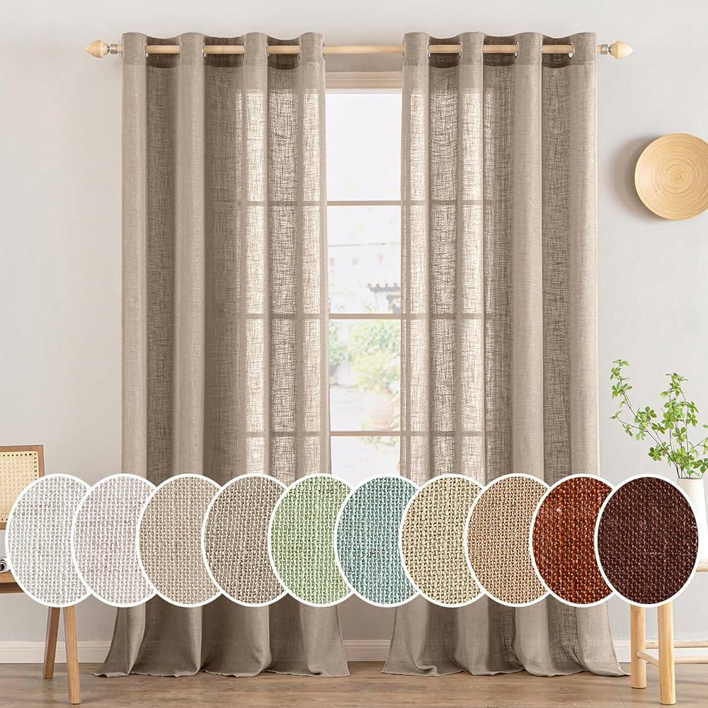 Taupe Curtains 84 inches Long for Bedroom Back Tab Light Filtering Privacy Sheer Taupe Curtains Modern Farmhouse Coastal Decor Taupe Cotton Textured Gauze Curtain for Living Room 2 Panels