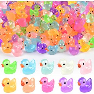 120Pcs Mini Resin Ducks Luminous Mini Ducks Glow in The Dark, Tiny Ducks to Hide, Little Ducks, Miniature Ducks for Garden Micro Landscape DIY Craft Accessories Ornament Charms Party Toys