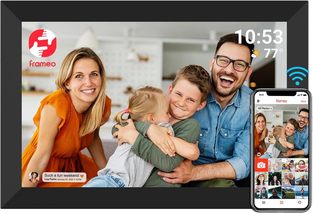 FRAMEO Digital Photo Frame WiFi 32GB 10.1 Inch 1280x800 IPS Touch Screen Digital Picture Frame Easy Setup Share Photo or Video via Frameo APP FRAMEO Digital Photo Frame WiFi 32GB 10.1 Inch 1280x800 IPS Touch Screen Digital Picture Frame Easy Setup Share Photo or Video via Frameo APP