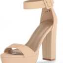 DREAM PAIRS Women's Hi-lo Heeled Sandal (7.5, Nude/Nubuck)