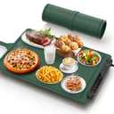 Food Warming Mat Electric Tray: Adjustable Silicone Heating Pad with 3 Temperature Settings 4 Timer Function Portable Roll Up Hot Plate for Buffets Party Gatherings Kitchen Warmer Countertop Green