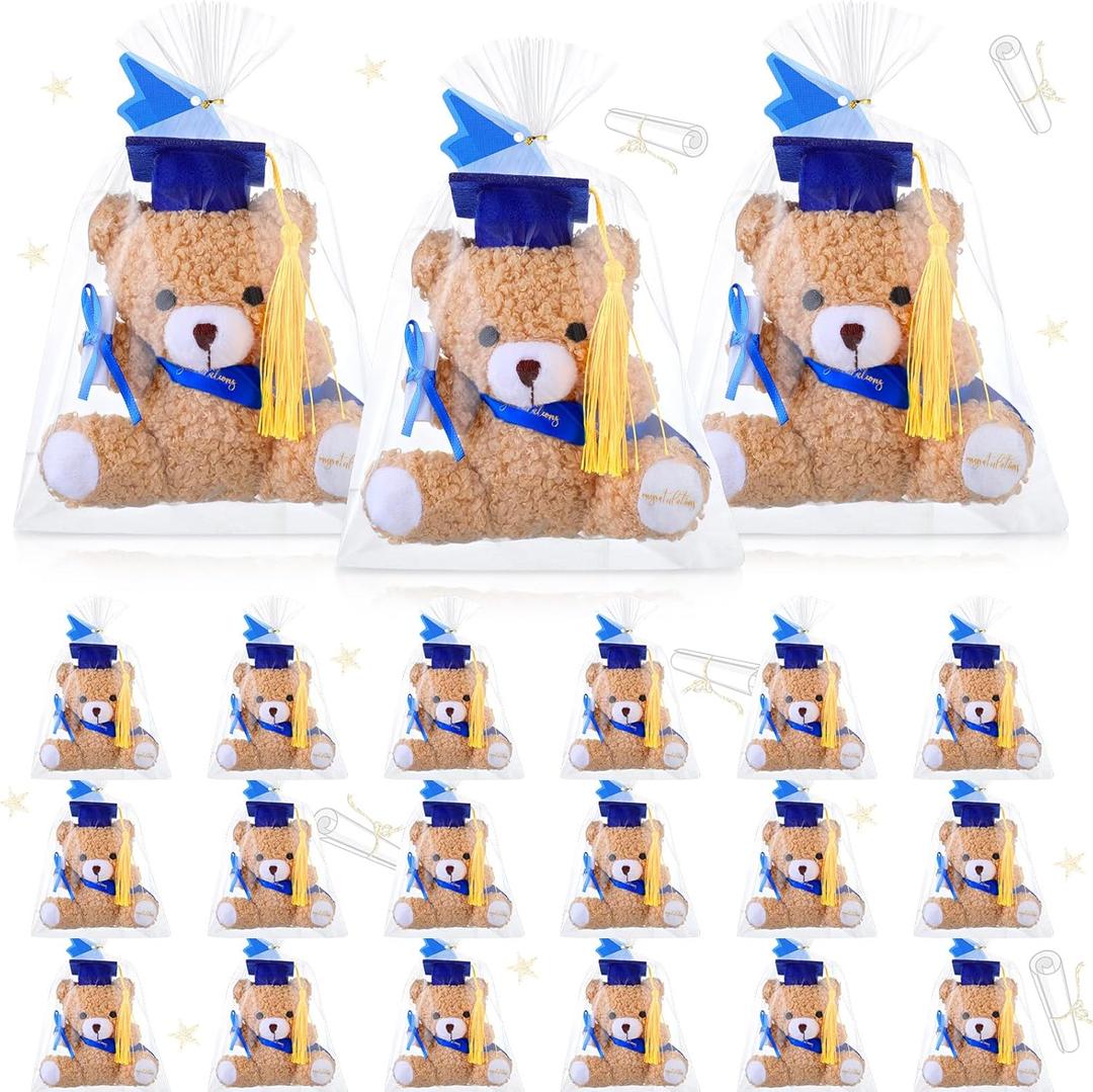 Poen 18 Pack Graduation Stuffed Animals Bears 2025 Bulk 4 Inch Mini Teddies Bears Kindergarten Graduation Gifts Small Stuffed Toys with Diploma Hat Cards for Class of 2025 Preschool Kids Students