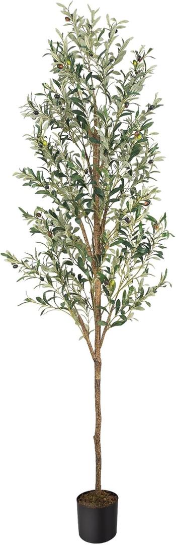 Artificial Fake Olive Tree 7FT Tall 1Pack Faux Silk Olive Tree for Home Living Room Office Decor Faux Artificial Plants Indoor Fake Potted Plants with Fruit & Free Moss